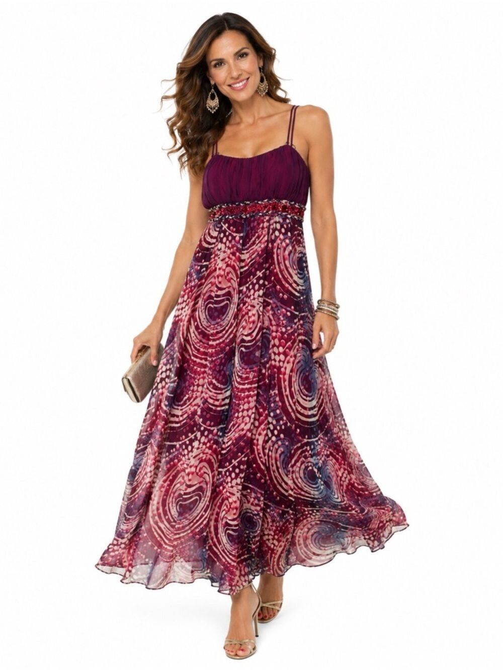 Per Una Spezie Women’s Formal Dress 5447e Size 10r Pink Swirl Sequin Jewels Prom
